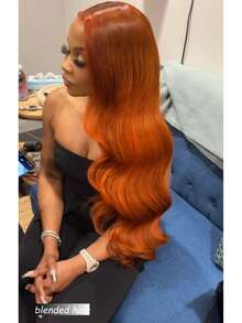 180%密度 10英寸 13x4 波浪卷蕾丝前假发 真人混纺发丝 预先拔毛 13x4 前额假发 真人混纺发丝 高清蕾丝波浪卷假发 真人混纺发丝 女士假发 姜橙色 350 - S350 - 查看 4