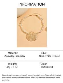 1pc Asymmetrical Beaded Alloy Large Shell Pendant Necklace, Unique Design Vacation Style Necklace Suitable For Daily Wear, Vacation, Party And Date, Chain Length Customizable - Multicolor - View 5