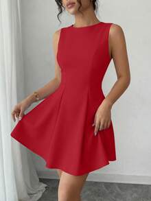 PRETTYGARDEN Women's Summer Dresses Elegant Sleeveless Boat Neck A Line  Formal Cocktail Party Wedding Guest Graduation Vacation Mini Red Dress Club Outfits For Women - 紅色 - 查看 2