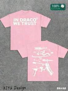 1pcsA High-Quality Men's Street T-Shirt, Which We Trust In Draco, Is Printed On Both Sides Of Firearms, A Must-Have Fashion Item For Inspirational Men, A Men's T-Shirt With Round Neck And Short Sleeves, Cotton Casual, Loose And Versatile, And A Must-Have For Outdoor Sports. 2025180gfunny Graphic Tees, Men's T-Shirt, Summer Tops - 粉色 - 查看 4