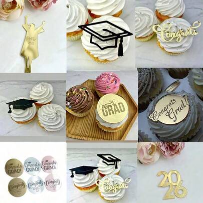 20pcs/10pcs/5pcs Graduation Congratulations Cake Toppers, Graduation Happy Birthday Cake Picks, 2026 Graduation Party Supplies, Suitable For Halloween, Christmas, Graduation Celebration Cake Decorations, Cupcake Decorations
