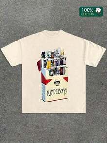 Uicideboy Cigarette Pack Graphic T Shirt, Graphic Tees, Summer Round Neck Short Men's T Shirt,Pure 220 Grams Cotton Sleeved T-Shirts, Halloween,Summer Clothes Women,Spring Tops For Women,Graphic T Shirts,Summer Vacation Outfits - Apricot - View 1