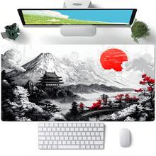 大型水墨中国建筑山云图案电脑游戏鼠标垫，办公桌垫，缝边防滑设计，返校季游戏鼠标垫，办公桌配件，文具，桌面配件，鼠标垫 - 查看 6