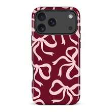 复古酒红色蝴蝶结印花手机壳，适用于 11/12/13/14/15/16 Pro Max、Galaxy S26 S25 S24 S23 S22 S21 Plus Ultra、Galaxy A71 A57 A56 A55 A54 A53 A52 A37 A36 A35 A34 A33 A32 - 酒紅色 - 查看 1