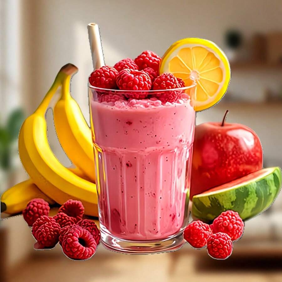 Smoothie Party On The Fridge: Raspberry Smoothie Magnet, Layered Berries And Citrus, Surrounded By Fresh Fruits - Brings Refreshing Vitality To Your Kitchen, Every Day - A - View 1