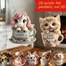 1pc Cartoon Animal Acrylic Pendant, Suitable For Car Rearview Mirror Decoration, Keychain, Backpack Accessory, Gift, 2D - Multicolor-gold Thread - View 1