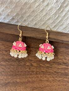 Exquisite Faux Pearl Inlaid Dangle Earrings,Bohemian Style Beads Tassel Jhumka Earrings Suitable For Women's Daily Wear,Wedding,Festival,Party,Date,Jewelry Gift - Ear Hook Style - View 2