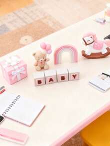 1 pièce Décoration de gâteau en forme d'ours en peluche rose avec nœud, décoration de gâteau en forme de ballon d'ours de dessin animé, décoration de table de dessert pour fête d'anniversaire d'enfants, cadeau de baby shower, pas un jouet. Ne convient pas aux enfants de moins de 14 ans. Tenir à l'écart des enfants. - Multicolore - Voir 4