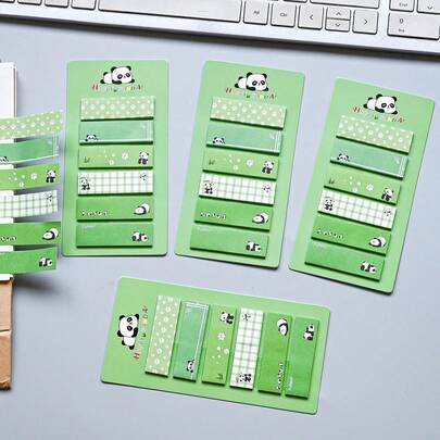 4 حزمة، 480 قطعة إجمالي ملاحظات لاصقة ورقية بنمط الباندا الكرتوني الجميل، لوحات مذكرات مستطيلة لاصقة، 120 قطعة لكل تصميم، لوازم مدرسية ومكتبية