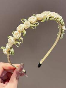 1pc Girls Headband, Fairy Sweet Rose Wrapped Thin Headband, High-Quality Versatile Hair Accessory - Multicolor - View 7