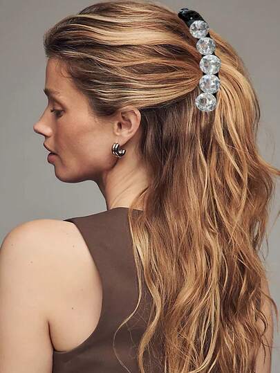 1pc Fashionable Elegant Super Shiny Rhinestone High Ponytail Banana Hair Clip, Women Hair Accessory
