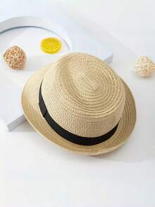Foldable Straw Hat, Parent-Child Summer Beach Travel Sun Protection Wide Brim Hat - Fedora - View 2