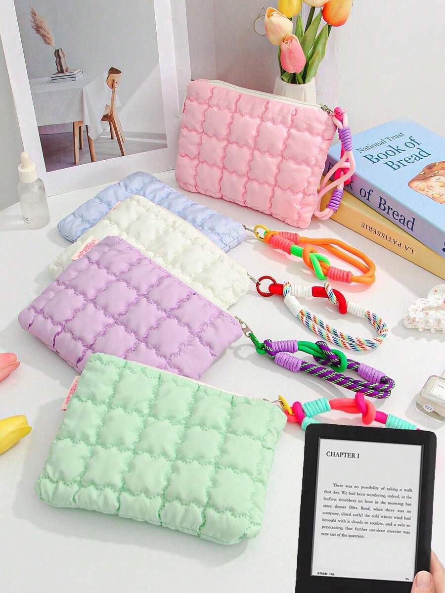 1pc Solid Color Plaid Quilted Multipurpose Storage Pouch, 6 Inch E-Reader Case Suitable For Kindle Accessories, Women's Accessories, Coin Purse, Cosmetic Bag, MP3/MP4/MP5 Storage Bag, Phone Bag, Suitable For Kindle Paperwhite E-Book Reader, 6 Inch E-Reader Case Suitable For Kindle/Boox Electronic Devices Protection Bag, Student Daily Use, Travel Essentials, Household Necessities - Multicolor - View 1