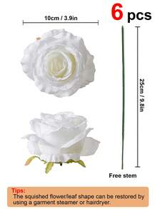 6 bông hoa hồng giả bằng lụa, kích thước 3,9 inch, bó hoa hồng giả, thích hợp cho đám cưới, vòng hoa, vật trang trí bàn tiệc, tiệc tùng, trang trí nhà cửa và nhà bếp. - trắng - Xem 9