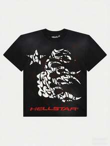 Hellstars Crown Of Thorns Portrait Y2K Graphic T-Shirt,220g 100% Cotton,Round Neck Short Sleeve,Black Streetwear Essential For Summer Going Out,Unisex Style - Black - View 1