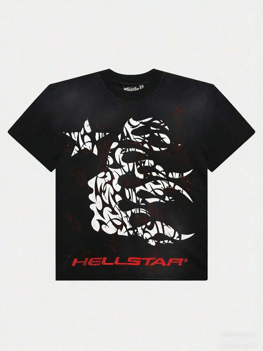 Hellstars Crown Of Thorns Portrait Y2K Graphic T-Shirt,220g 100% Cotton,Round Neck Short Sleeve,Black Streetwear Essential For Summer Going Out,Unisex Style - Black - View 1