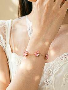 Floral Geometric Bracelet, Dreamy Countryside Sakura Style, Versatile Minimalist Design - Multicolor - View 5