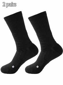 1/2 Pairs Thick Terry Cushion Sports Socks, Elite Basketball Socks, Breathable Men's Crew Length Socks, Seamless Athletic Running Socks - Black and White - View 9