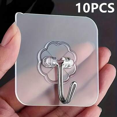 10 Transparent Multifunctional Adhesive Hooks, Suitable For Kitchen, Bathroom Doors And Walls, Key Storage Hooks, Practical Hooks