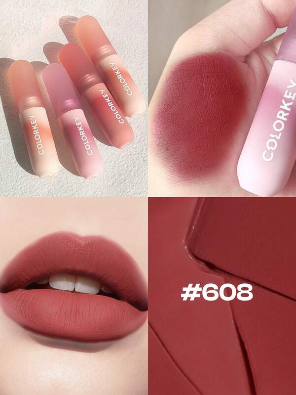 COLORKEY Velvet Mousse Lip Glaze, Creamy Matte Lipstick, Deep Rich Tones With Shimmering Matte Finish, Long-Lasting Nourishing, Lip-Shaping, Brand Makeup Face Cosmetics, Suitable For Women And Girls, Perfect For Spring And Summer, Y2K Fashion Vacation Style