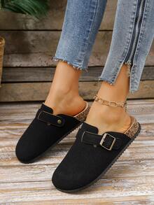 Women's Platform Slip-On Mules, Retro Thick-Sole Adjustable Buckle Round Toe Casual Loafers - Black - View 5