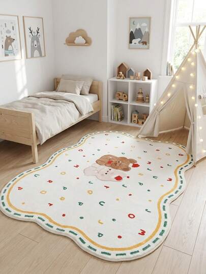 1 件圆形地毯，简约可爱小熊图案设计 - 超柔软舒适，适用于卧室、客厅、书房、玄关、儿童游戏室、房间装饰、婴儿房，可用作地垫，触感如羊绒般柔软，可水洗防滑，适合客厅使用 - 室内四季皆宜的家居装饰，装饰地毯，客厅地毯，儿童游戏垫，家居装饰，卧室装饰