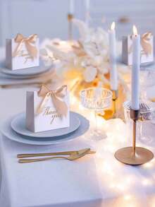 10 piezas/20 piezas Bolsa de regalo con lazo y cinta de agradecimiento, Pequeña caja de regalo de agradecimiento, Bolsa de regalo de fiesta blanca y rosa, Adecuada para ducha nupcial, cumpleaños, embalaje de regalo de boda, fiesta y festival - Multicolor - Ver 9