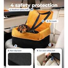 Asiento de Coche para Perros pequeños y medianos Asientos de Espuma viscoelástica para Perros de hasta 35 Libras Cama de Viaje para Mascotas con Funda Impermeable extraíble cinturón de  y - Marrn - Ver 5