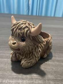 迷人高地牛雕塑，鄉村風動物樹脂花盆，多功能裝飾品，可用於花藝布置與筆筒收納，適合感恩節、豐收節、聖誕節禮物，適用於室內房間、露台與陽台裝飾 - B - 查看 11