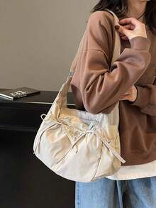Women New Fashion Daily All-Match Niche Pleated Design Bow Decor Crossbody Bag, Casual Solid Color Handbag Large Capacity Lightweight Portable For School Work Commute Travel - Nhiều màu - Xem 8