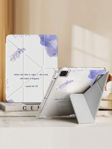 A Cute Cartoon Purple Flower & Grass Letter Pattern Double-Sided Acrylic Transparent Crystal Back Cover, Shock-Proof, Suitable For IPad 7th, 8th, 10th Generation (10.2 Inch), Built-In Pen Slot, Support Sleep/Wake Function, Ideal Gift Choice - Multicolor - View 2