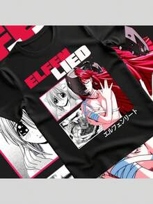 Unisex Elfen Lied Lucy Anime T-Shirt, Nyu, Kaede Manga Waifu Shirt Tshirt Horror Anime, Birthday Gift, Personalized Gift, Gift T-Shirt. - Negro - Ver 1