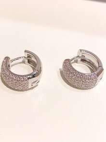 1 Pair Minimalist Luxury Gold & Silver Micro-Inlaid Zirconia Hoop Earrings, Lightweight Elegant Commuter Earrings For Women - Fashion Earrings - View 10