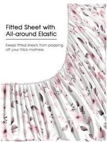 4件套粉色复古花卉图案床单套装，易于打理的超细纤维柔软床上用品套装，花卉图案床笠套装（1张床单+1张床笠+2个枕套），床笠套装，适用于特大号、大号、标准双人床、单人床尺寸，床笠深口袋设计，枕套最大可达11.8英寸，柔软透气，不易起皱，更有利于睡眠，奢华酒店风格，送给父母、朋友的礼物，甜美少女风 - 粉色 - 查看 5