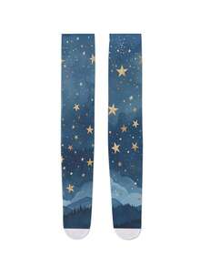 1/2 Pairs Thin 3D Printed Gold Star & Night Sky Pattern Over-The-Knee Socks - Romantic Starry Sky Design, Showcasing Elegance And Mystery | 360 Digital Printing Over-The-Knee Socks - Multicolor - View 6