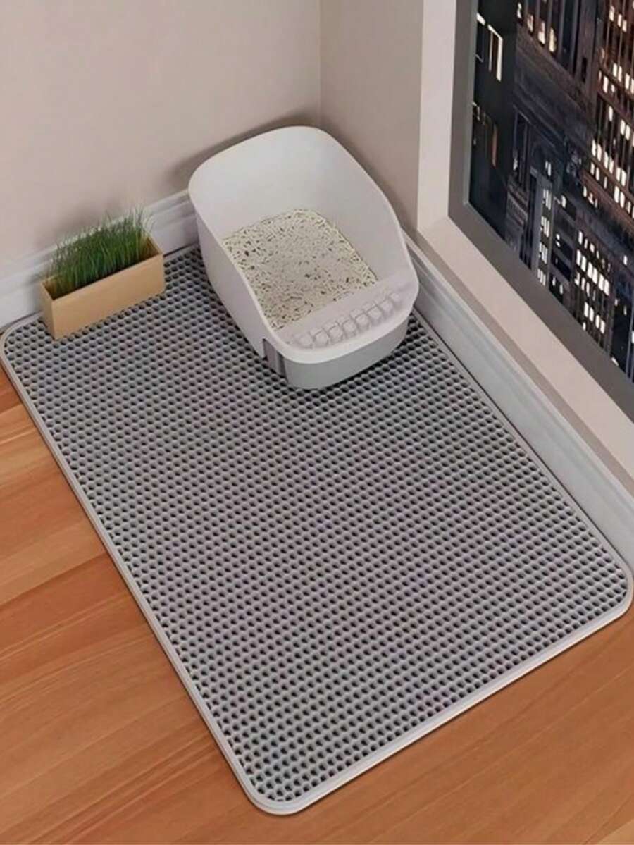 1pc Cat Litter Mat | Honeycomb Design | EVA Material | Non-Slip, Leak-Proof And Easy To Clean | Multiple Colors Available | Ideal Choice For Pet Care, Cat Litter Box Accessory | Honeycomb Pattern Mat | Durable Pet Mat - Grey - View 1