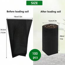 100 piezas Bolsas de tela no tejida negra, adecuadas para plantar plantas de raíces profundas, verduras, flores y semilleros - 100 piezas - Ver 10