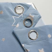 1pc Minimalist Coated Composite Star & Moon Foil Blackout Thermal Insulated Curtain For Bedroom, Living Room, Balcony, Study - Baby Blue - View 6