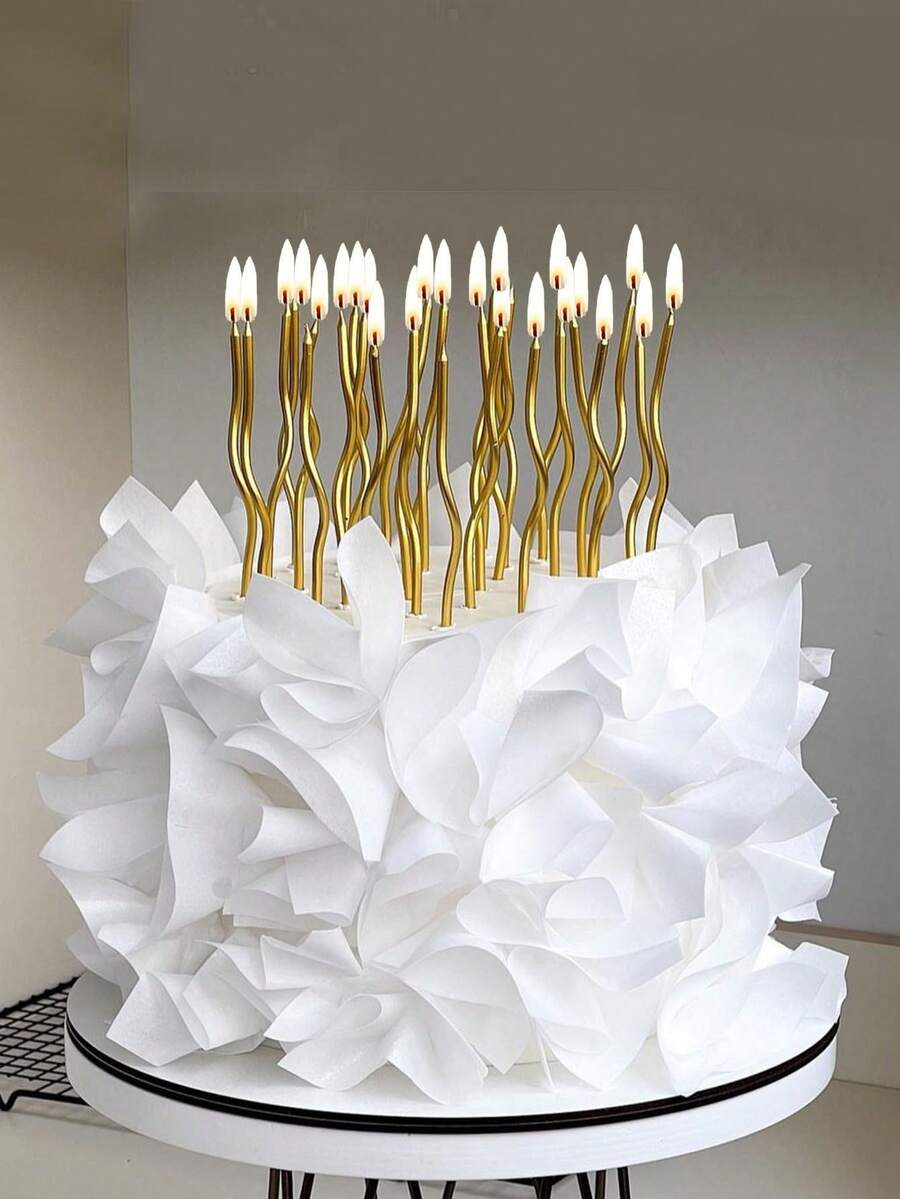 6pcs/12pcs Gold Curved Candles For Birthday, Anniversary, 1st Birthday Party Cake Decor - Gold - View 1