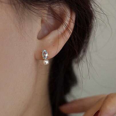 GAGAFEEL 1 đôi bông tai ngọc trai xanh Zirconia kiểu Pháp cổ điển tinh tế dành cho nữ, thiết kế độc đáo, sang trọng, thích hợp làm quà tặng sinh nhật, quà tặng ngày lễ cho bạn bè/bạn gái.