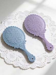 Solid Color Minimalist Handheld Mirror, Featuring Elegant Floral Pattern, Ideal Gift For Mom, Bride, Daughter, Suitable For Christmas, Wedding, Mother's Day, New Year, Friendly Gift For Women, Applicable For Dating, Party, Classroom, Indoor And Outdoor Scenarios - Multicolor - View 8