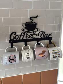 CIF BUY 2pcs Metal Coffee Cup Holder, Wall-Mounted, Metal Coffee Cup Rack, Coffee Bar Decor Wall-Mounted Storage Rack With Hooks. Suitable For Modern Home Decor, Home Decoration, Room Decor, Bedroom Decor. - Black - View 5