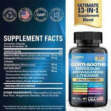 Zoyava Magnesium & Ashwagandha Capsules | L-Theanine Herbal Supplement | Dietary Supplement | 60 Capsules (2 Bottles) - 2 瓶 - 查看 7