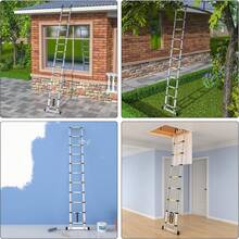 Telescopic Ladder 4.1M Aluminium Extension Extendable Loft Ladder With Stabilizer Bar And Detachable Hooks, Portable Folding Ladders - 4.1M/13.5FT - View 2