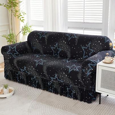 1 pieza Funda de sofá elástica con volantes, funda universal para sofá para todas las estaciones, protector de sofá plisado de una sola pieza, se ajusta a sofás de 1/2/3/4 plazas, decoración del hogar
