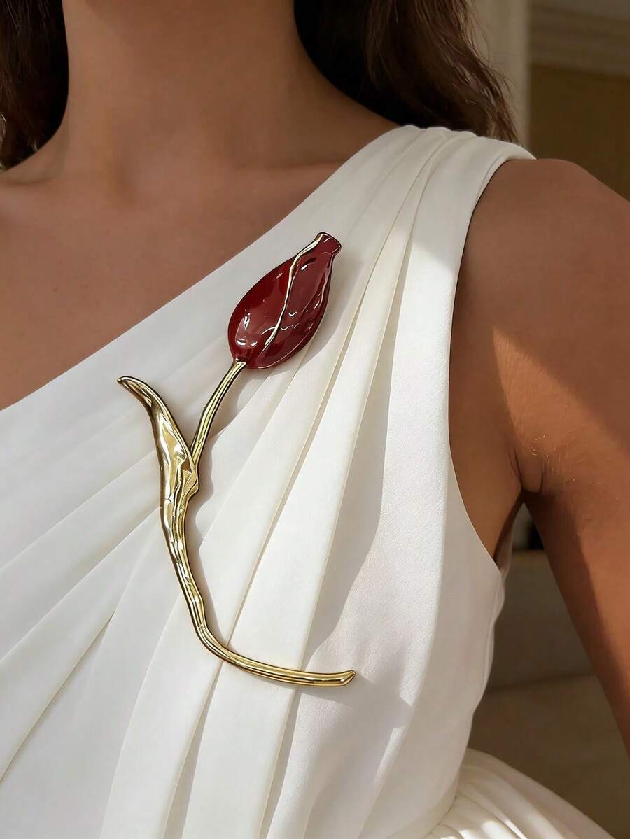 Exaggerated Enamel Flower Brooch, Women's Jewelry Accessory - Bud - View 1