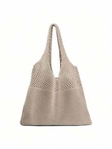 1pc Heart Contrast Color Knitted Tote Bag, Large Capacity Fashion Beach Bag, Versatile For Commuting, Summer Outfits - Multicolor - View 21