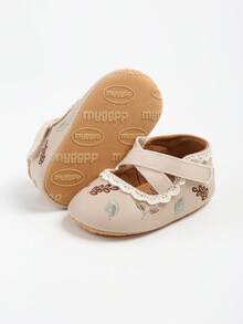 Newborn Infant Girls' Mary Jane Shoes, Non-Slip Sole Ballet Flats, Princess Dress Shoes, Infant Toddler First Walking Shoes - Apricot - View 9