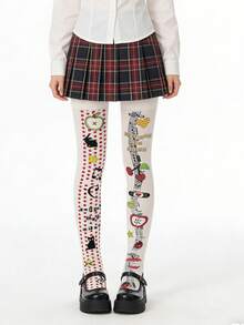 1 Pair Anime Cat & Music Note Apple Print Tights For Women - Multicolor - View 2
