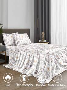 4件套花园复古花卉图案床单套装，易于打理的超细纤维柔软床上用品套装，花卉图案床笠套装（1张床单+1张床笠+2个枕套），床笠套装，适用于特大号、大号、标准双人床、单人床尺寸，床笠深口袋设计，枕套最大可达11.8英寸，柔软透气，不易起皱，更有利于睡眠，奢华酒店风格，送给父母、朋友的礼物，甜美少女风 - 彩色 - 查看 4